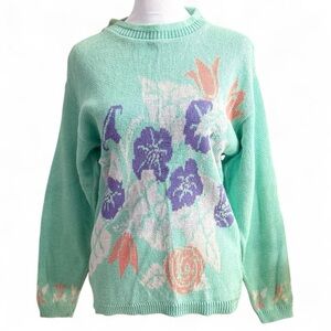 Bobbie Brooks Floral Mint Green Sweater